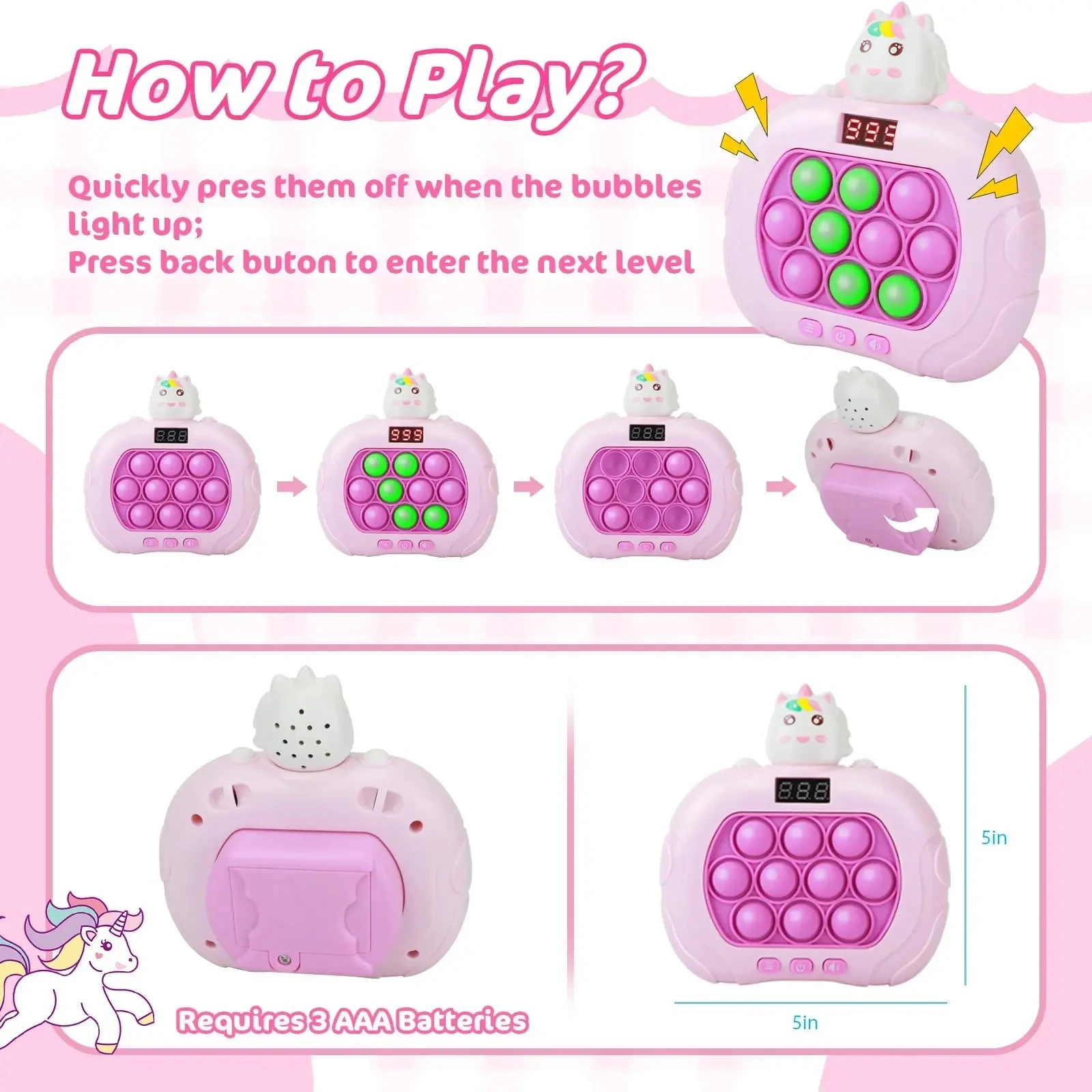 999 Level Electronic Pop Quick Push Bubbles Game Machine Toys Kids Handheld Game Console Whac-A-ole Squeeze Relief Toys Gifts 2