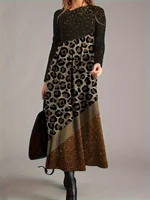 Plus Size Elegant Dress Women's Star Leopard Print V-neck Dress Stretch Slim Dress With Long Sleeves