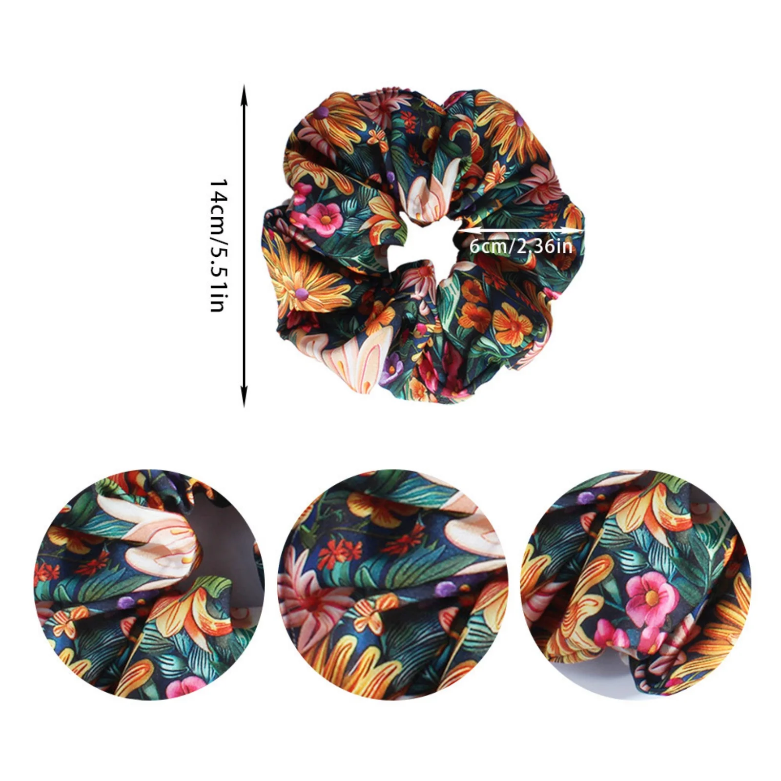 1PC Boho Floral Print Hair Scrunchies, Elastic Satin Hair Ties for Women, Vintage-inspired Hair Accessories to Elevate Hairstyle