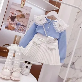 Girls Knitted Sweater Skirt Set 1