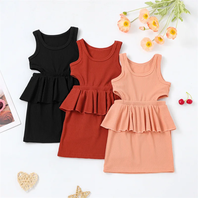 

Girls' Waist Solid Color Simple Dress Flower Girl Dresses Kids Dresses for Girls Girls Dress Kids Dresses for Girls