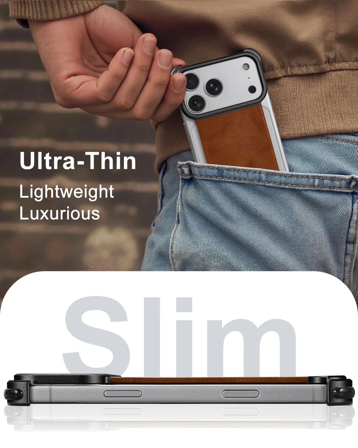 Eary Leather Phone Case for iPhone 17 16 Pro Max Air With Hidden Stand Frameless Shell for MagSafe Wireless Charging Phone Cover