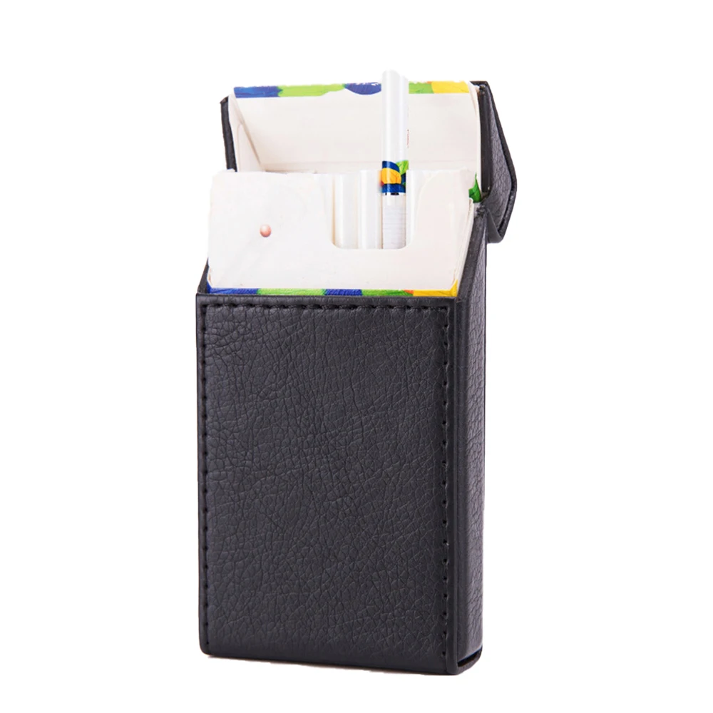 Pitillera De Cuero PU Con Soporte Para Encendedor - Caja Metálica Para 20 Cigarrillos, Organizador Portátil Resistente (Negro)