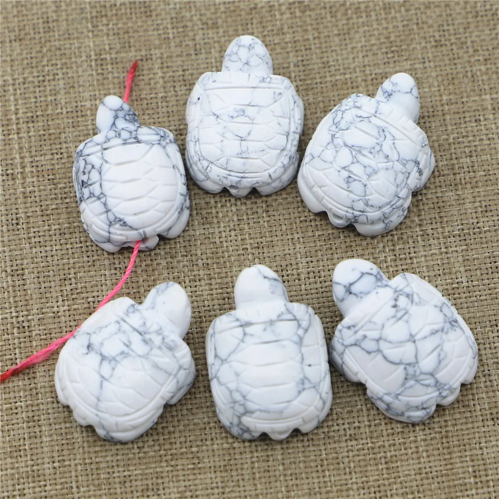 Fashion Natural Stone Howlite Carving Turtle Pendants Charms Unisex for Women Necklace Jewelry Making 26*19*10mm 6PCS Wholesale