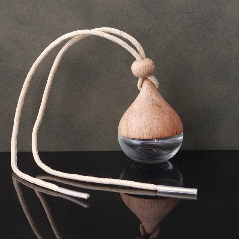 5ml Empty Pendant Auto Perfume Frosted Mini Perfume Bottles with Wood Lid Frosted Glass Bottle Essential Oil Container Portable 6