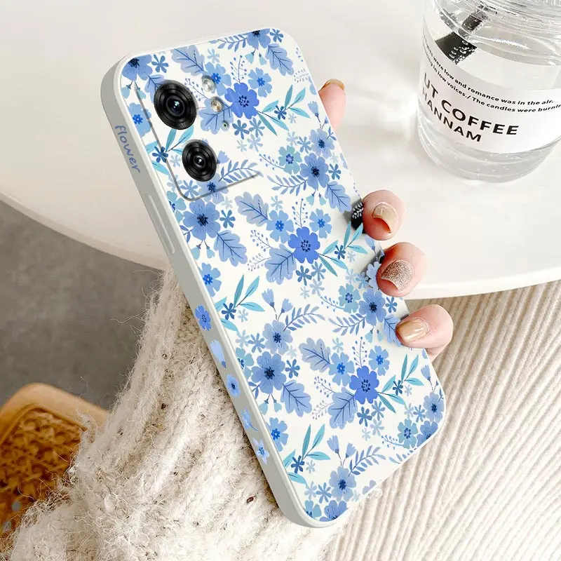 Blue Floral Silicone Phone Case - Elegant Protective Cover