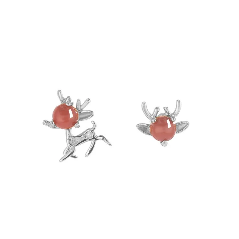 

ES584 ZFSILVER 925 Silver Korean Fashion Trendy Fresh South Red Agate Cute Animal Deer Earring Jewelry Women Match-all Girl Gift