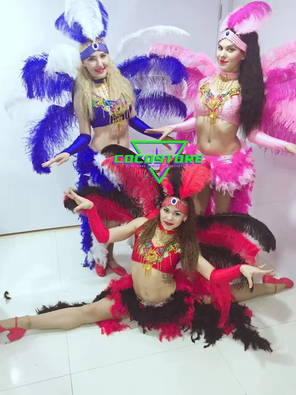 Samba Costume Carnival Brazilian Dancer Ostrich Hair Stage Show Feather Dance Costumes Opening Ceremony Performance Clothes Set