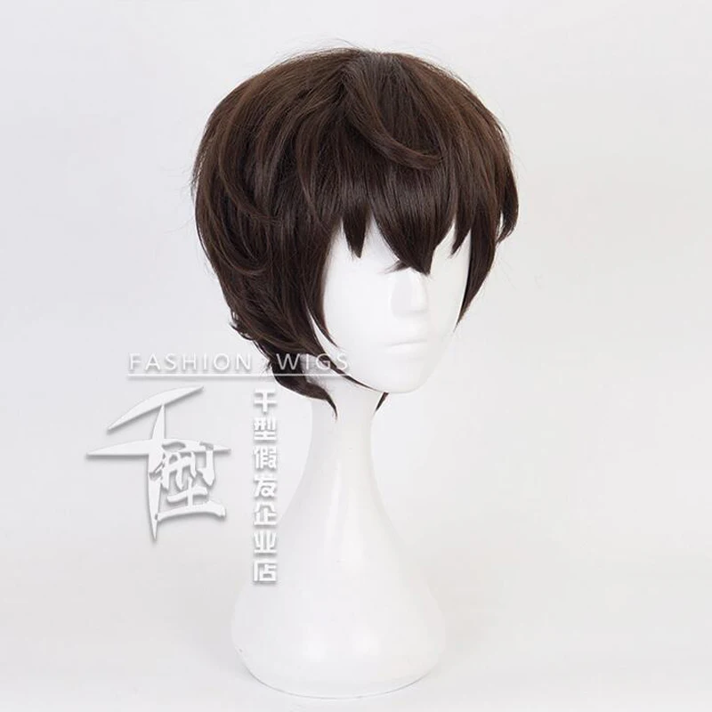 Anime High Quality Anime Bungo Stray Dogs Dazai Osamu Wigs Short Brown Curly Hair Heat Resistant Cosplay Wig + Wig Cap basic halloween costumes