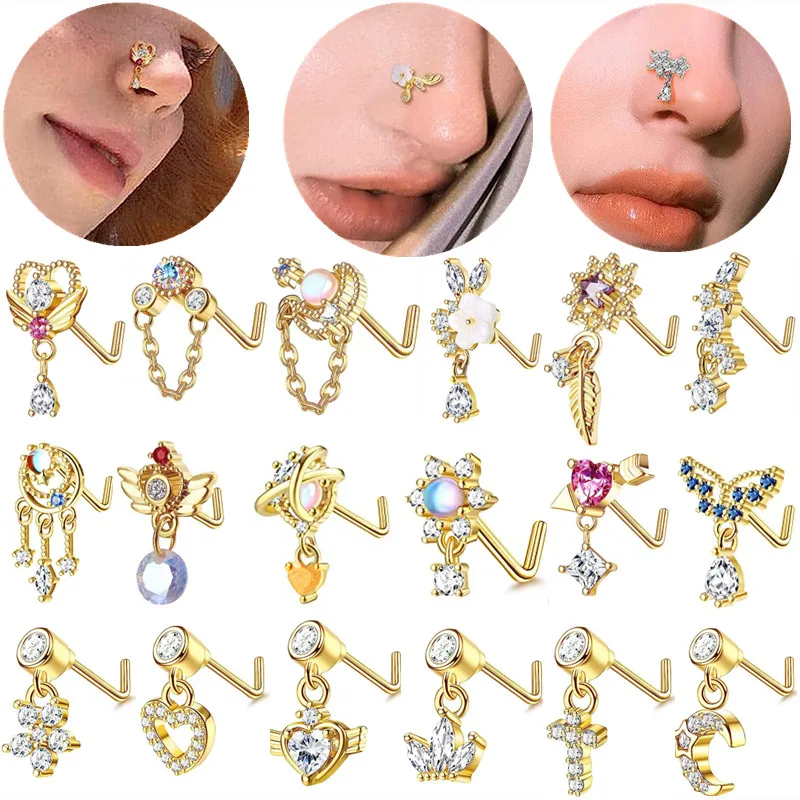 3PCS 20G 20G Dangle Nose Rings Stud Set Heart Arrow L Shaped Nose — free download