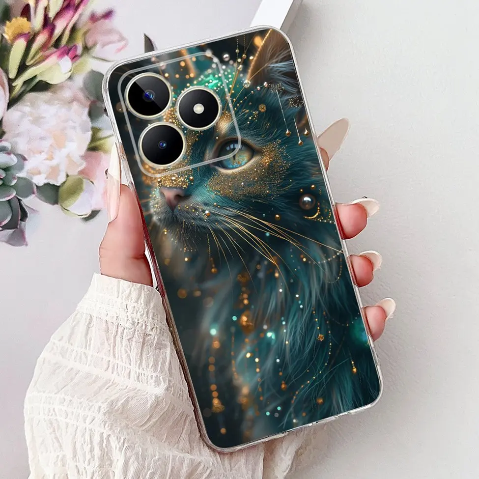 Clear Cute Cat & Butterfly Design Phone Case with Flower Accents - Stylish Protective Back Cover