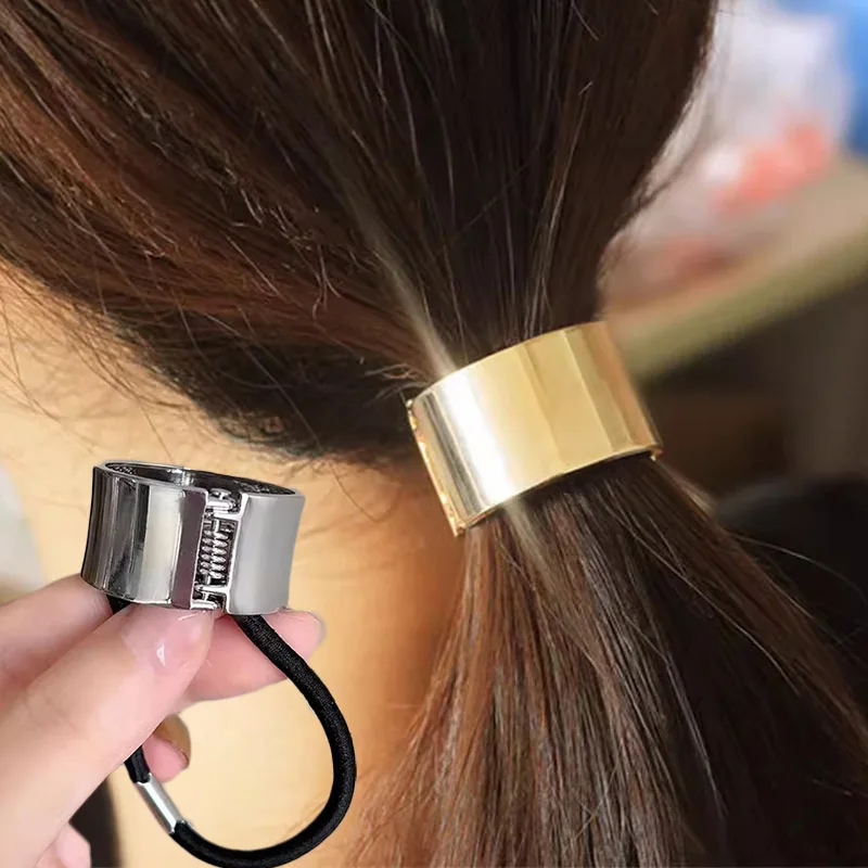 

Простой золотистый манжет в стиле панк, металлическая круглая повязка для волос, завязка для волос с конским хвостом, держатель для волос, открытые эластичные резинки для волос, кольца, головные уборы, аксессуары для волос