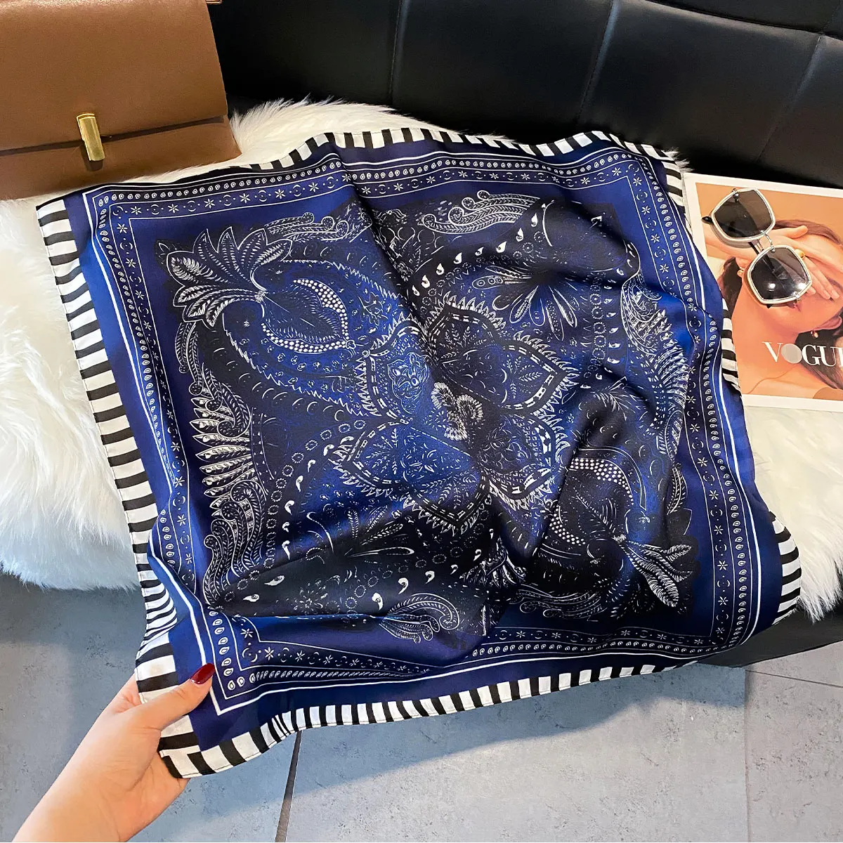 Women Luxury Print Silk Square Scarf Spring Neck Tie Shawl Hijab Wraps Female 70cm Hair Hand Wrist Headkercheif Bandana