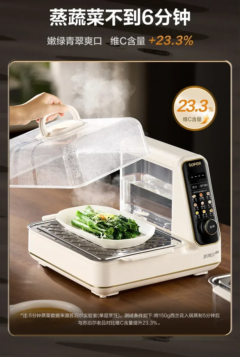 220V Multifunctional Electric Food Steamer, Stainless Steel Steaming Pot with Double Layers for Home Use