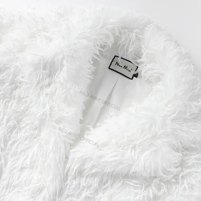 High Street Feathers Eco Fur Coat Women Winter Lapel Faux Fox Fur Jacket Solid Long Fluffy Fur Overcoat Female