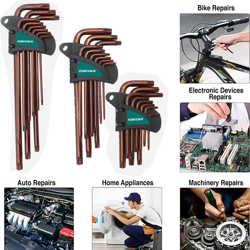 Description Picture 6 of item9pcs Torx Allen Wrench Set  L Type Double-End Screwdriver Star Key Wrench Set Long Handle  for Bicycle Repair Household DIY