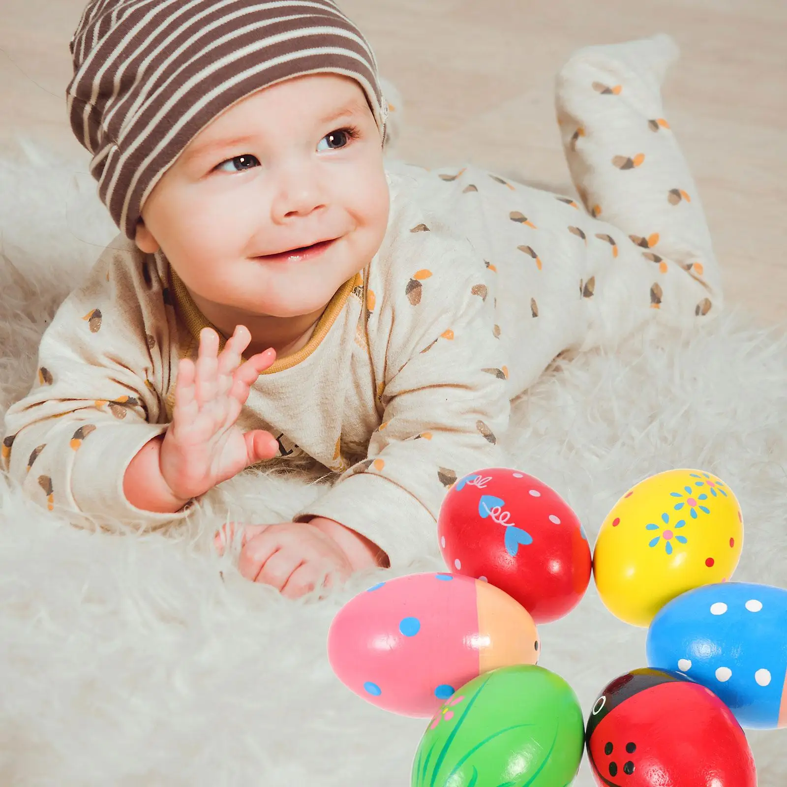 6Pcs Colorful Wooden Sand Eggs Musical Toys For Children Safe Paint Good Workmanship Percussion Instrument Plaything