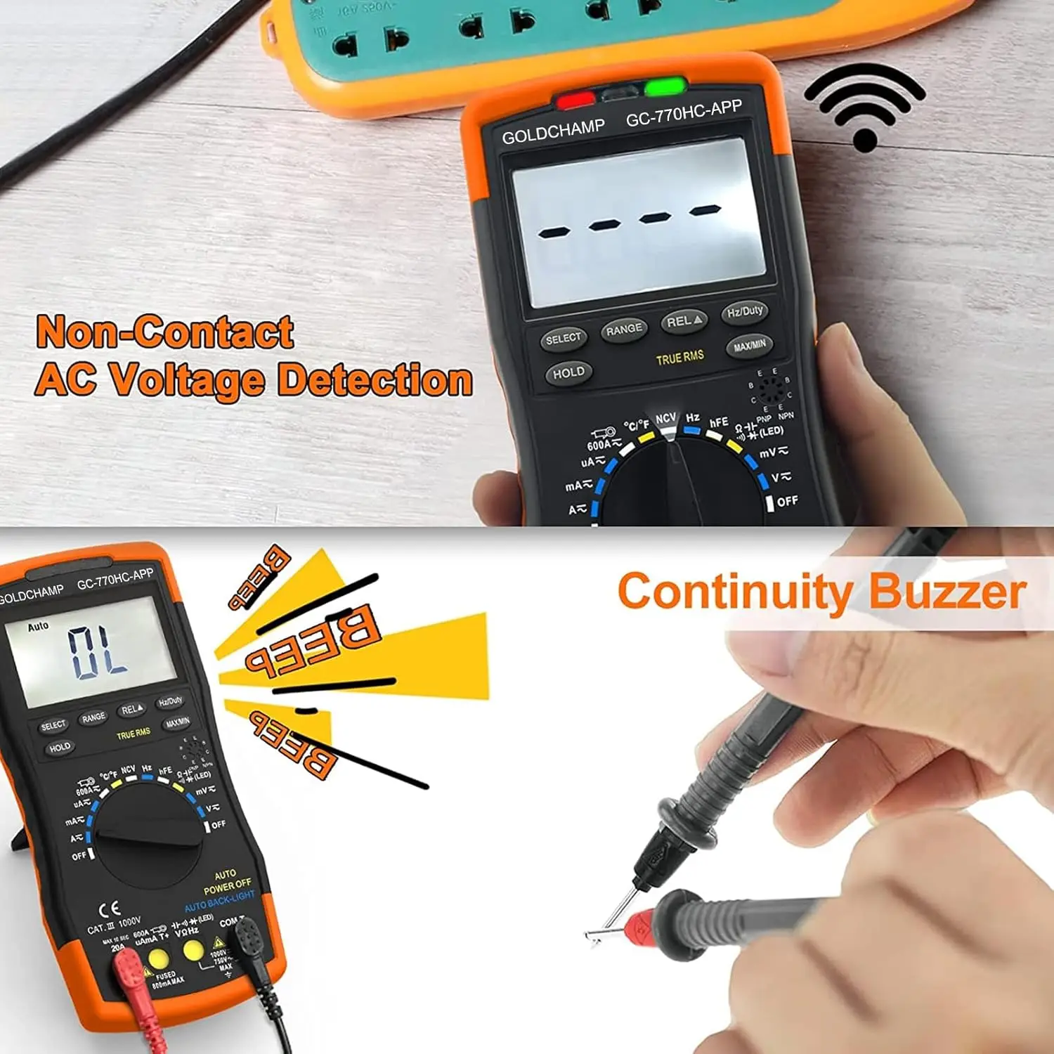 Amp Meter 6000 Counts Digital Multimeter with Bluetooth APP Multimeter DC AC Voltmeter DC AC Current Capacitance Ohm Meter NCV