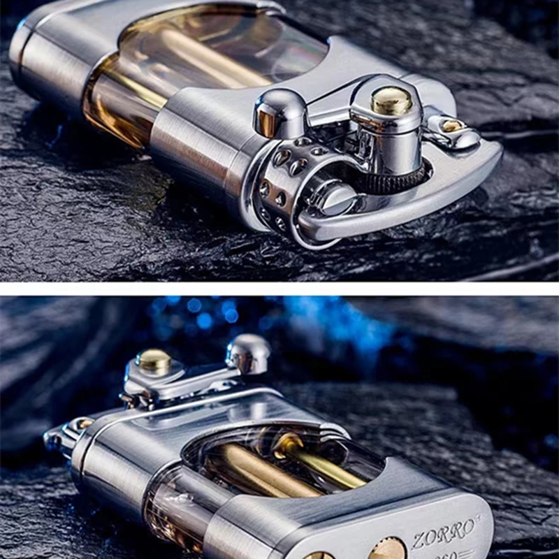 ZORRO Creative Rocker Kerosene Lighter Metal Visible Transparent Oil Bin Old Style Grinding Wheel Smoking Accessories Gadgets kerosene lighter,cigarette lighter