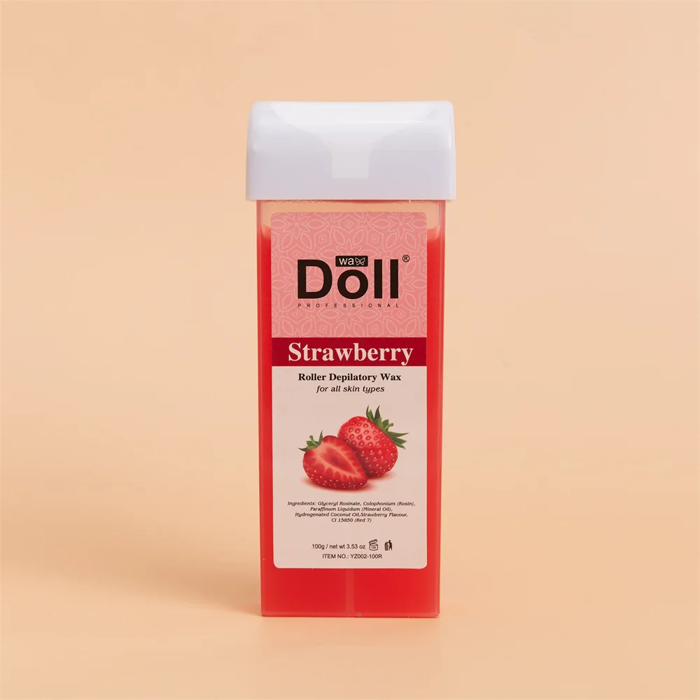 

100g strawberry Roll On Hot Depilatory soft Wax Cartridge Hair Removal liposoluble warm roller Wax