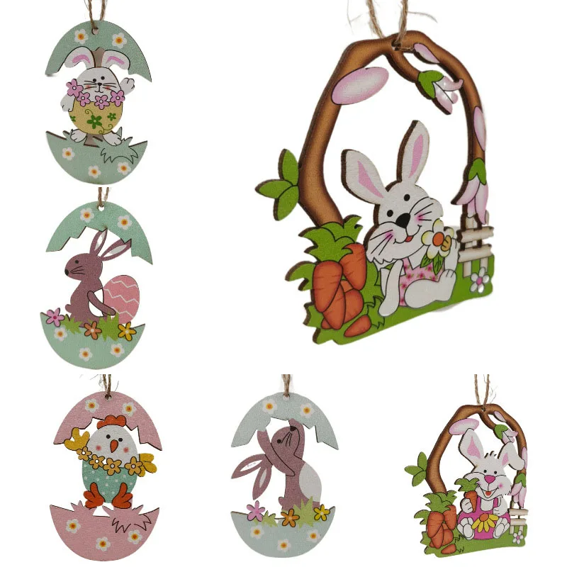 

Wooden Easter Bunny Pendant Hanging Hanging Rabbit Easter Egg Flat Hanger Pretty Bunny Colorful Easter Wall Art for the Front