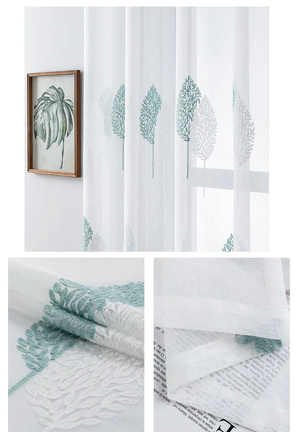 XUNTUO Leaf Embroidery Christmas Modern Short Sheer Curtains for Living Room Bedroom Kids CortinasTulle Kitchen Window Treatment