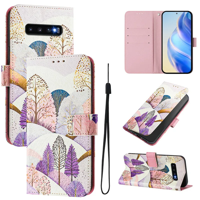 Luxurious Leather Flip Wallet Case with Magnetic Closure and Artistic Design