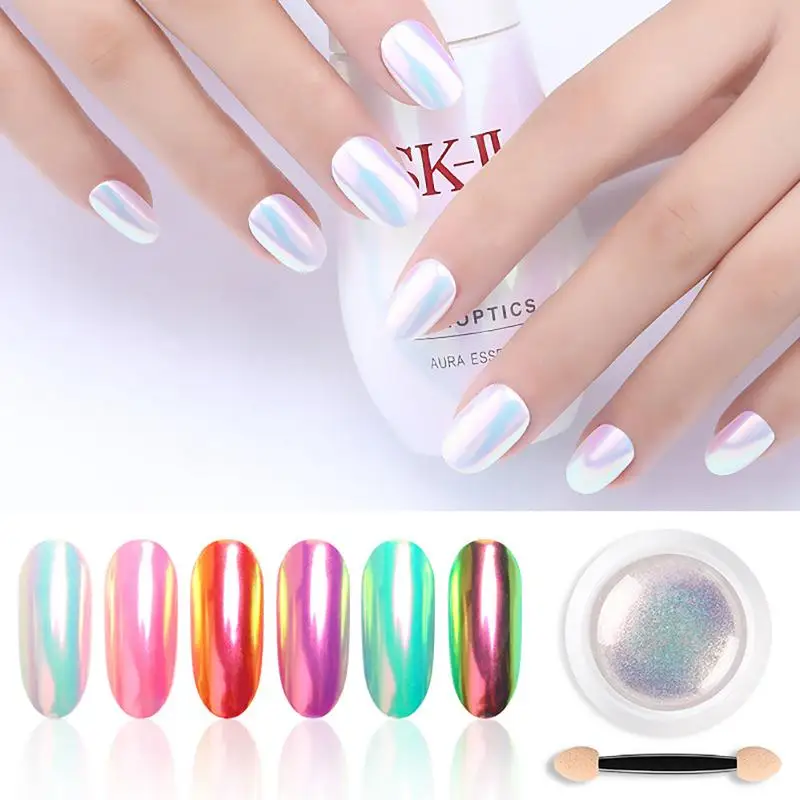 1pc Pearl Effect Nail Powders Mirror Chrome Mermaid Nails Art Powder Rainbow AB Magic Mirror Pearl Shells Powder Supplies