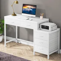 Computer Desk with 5 Drawers, Home Office Desks with Reversible Drawer Cabinet Printer Stand, Industrial PC Desk with Storage