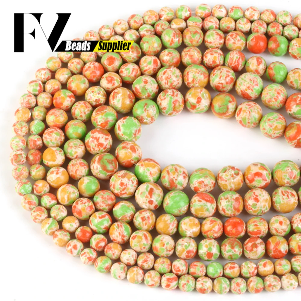 Vibrant Orange-Green Sea Sediment Jasper Round Beads