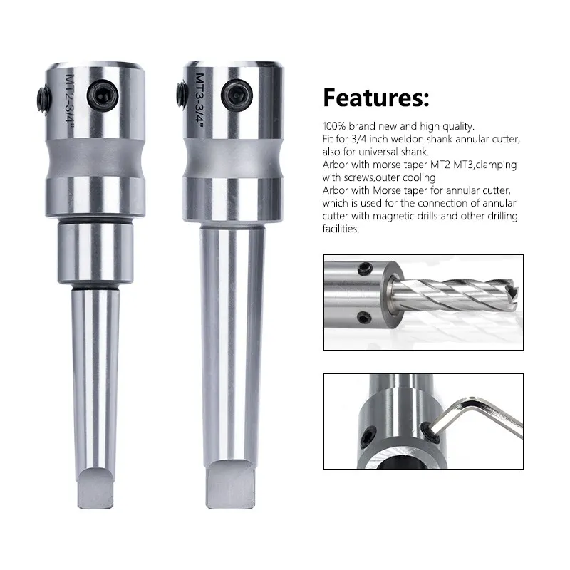  3/4 Inch Morse Taper Arbor MT2 MT3 Hollow Drill Bit Holder For Metal Working Weldon Shank HSS Annular Cutter Arbor