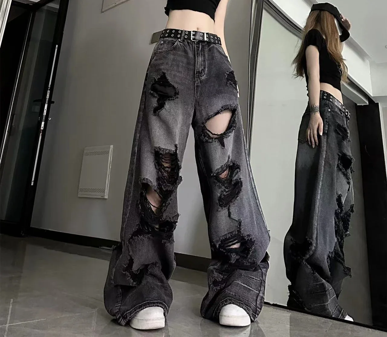

Niche Design Jeans, High Street Heavy Industry Wide Leg Pants, High-end Floor Length Pants, Trendy Fashion Women's Jeans