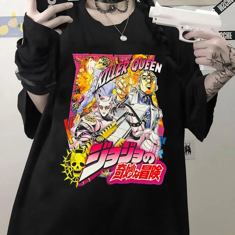 Hot Japanese Anime Jojo Bizarre Adventure Kira Yoshikage Killer Queen Graphic T Shirt Uomo Donna Summer Manga T-Shirt Streetwear