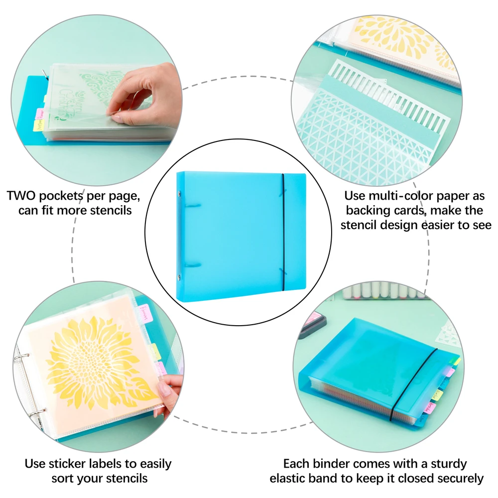 50pcs/Set Cookie Stencil Plastic Storage Binder 6x6" Multi-color Stencils Folder For Stamp Dies Storage Organization Pocket Bags