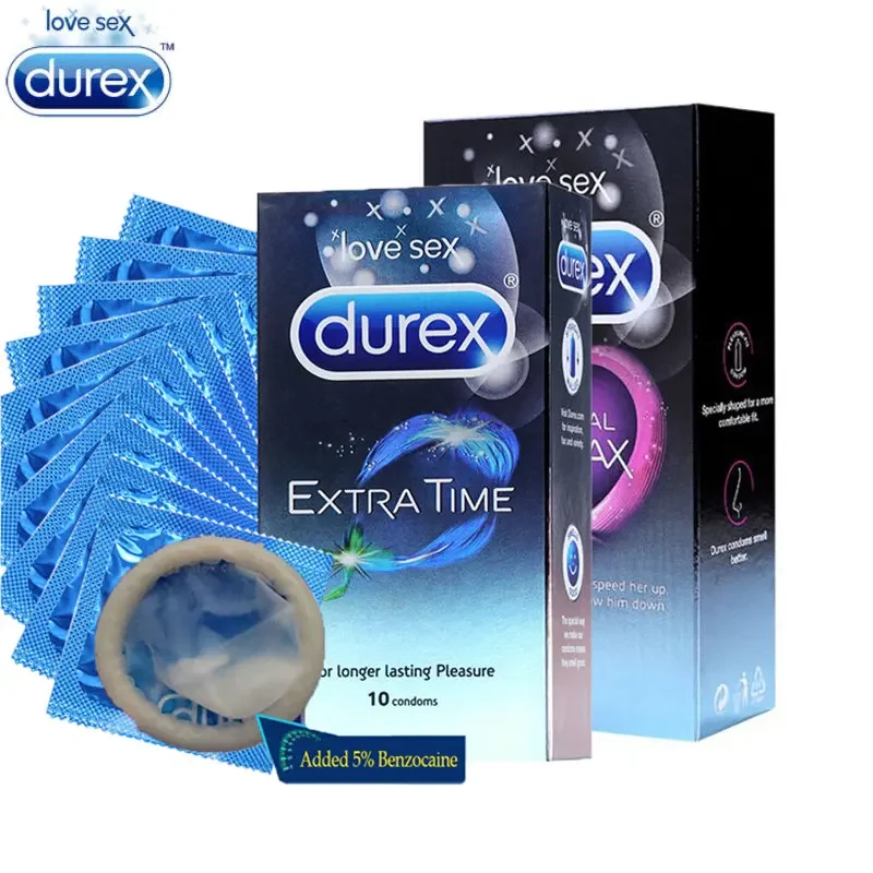 Durex 20/10Pcs Long-lasting Condom Ultra Thin Dotted Smooth Intimate Product Latex Penis Sleeve for Men Performa 5% Benzocaine