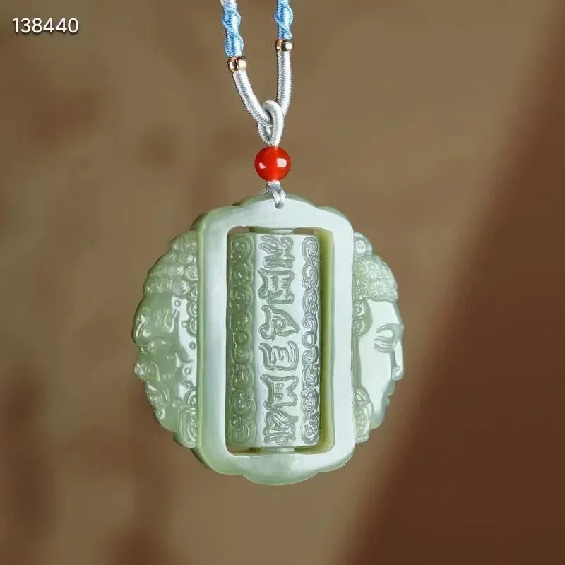 

Natural 100% real cyan hetian jade grave Buddha and Demon pendant jewellery necklace auspicious for woman man gifts Bless peace