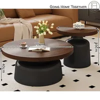 Couverture de table basse ronde imbriquée - Plateau ondulé en noyer avec base blanche - Tables centrales modernes pour salon et décoration intérieure 5