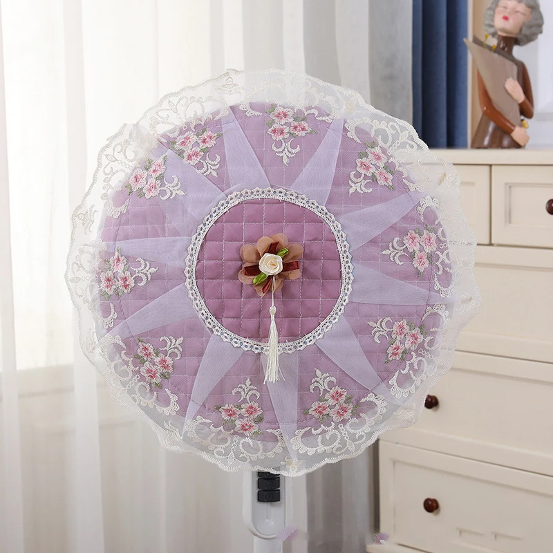1 Set Electric Fan Dust Cover Lace Embroidery Floral Floor Fan Cover + Base All-inclusive Standing Protecter