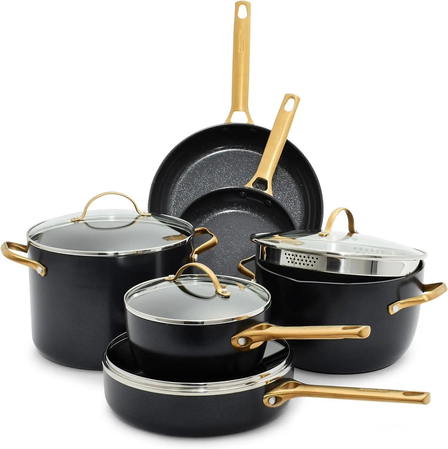 

GreenPan Reserve Hard Anodized Healthy Ceramic Nonstick 10 Piece Cookware Pots and Pans Set, Gold Handle