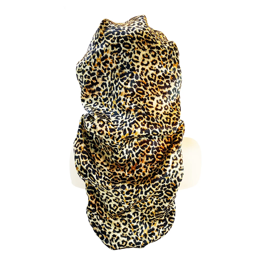 Satin Bonnet Cap Night Sleep Hat Wide Elastic Bands Long Hair Care Wrap For Women Leopard Print 6