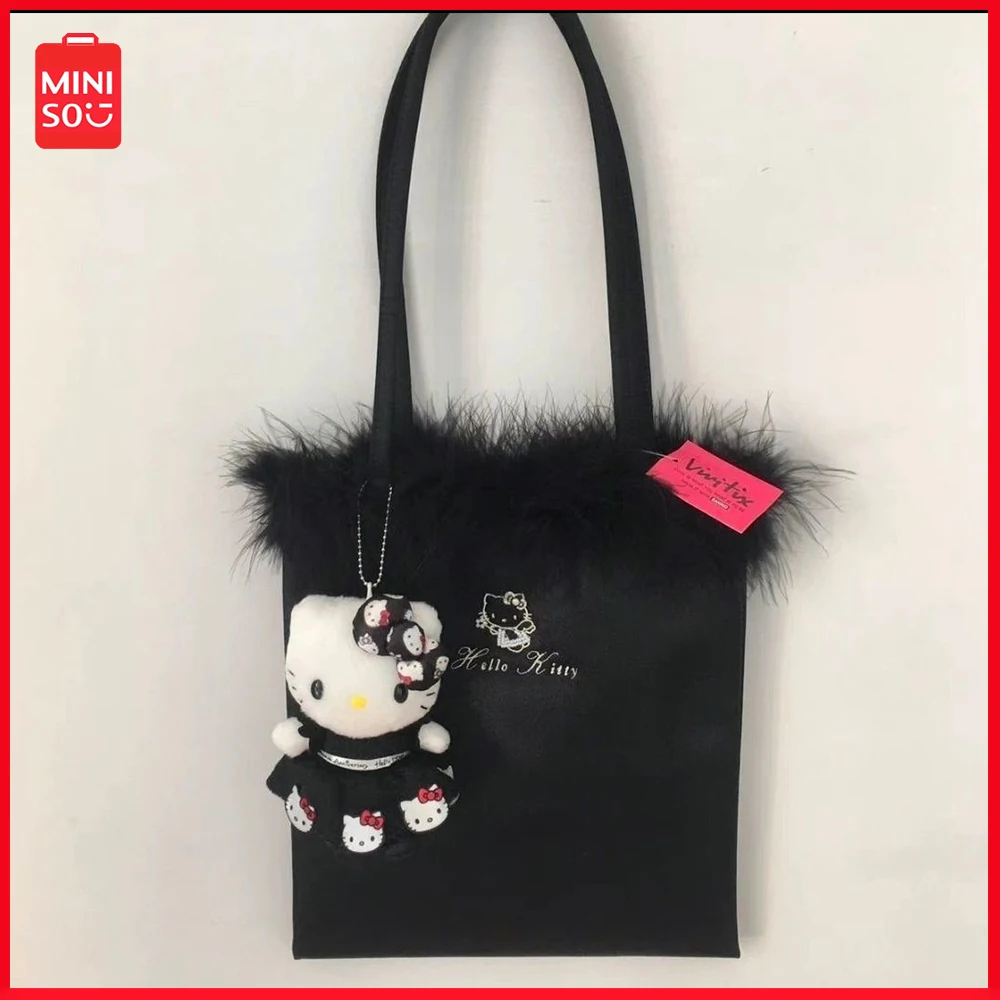

Y2K 2024 New Medieval Hellokitty Embroidery Fur Bag Handbag Sanrio Tote Women's Bag Shoulder Bag Fashion Party Decoration Bag