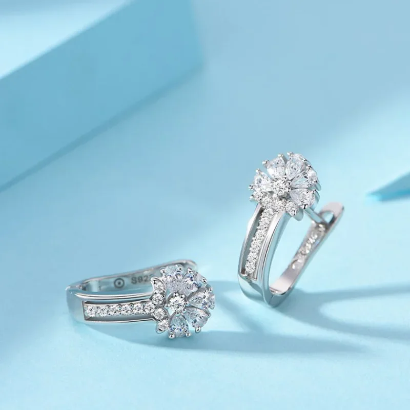 Fine Jewelry 925 Sterling Silver Earrings Inlaid With Zircon Crystal Flower Earrings Charm Jewelry For Women Gift Engagement Wed - 3