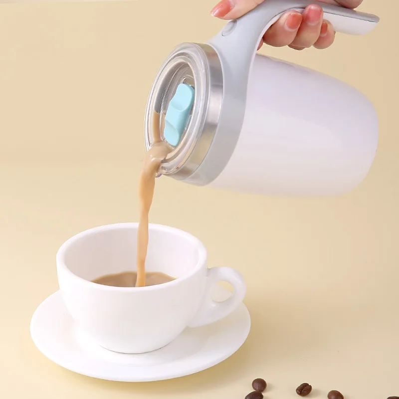 Tazza Caffè Auto-Agitante Magnetica - 380 Ml, Acciaio Inox, Display Temperatura, Bianco