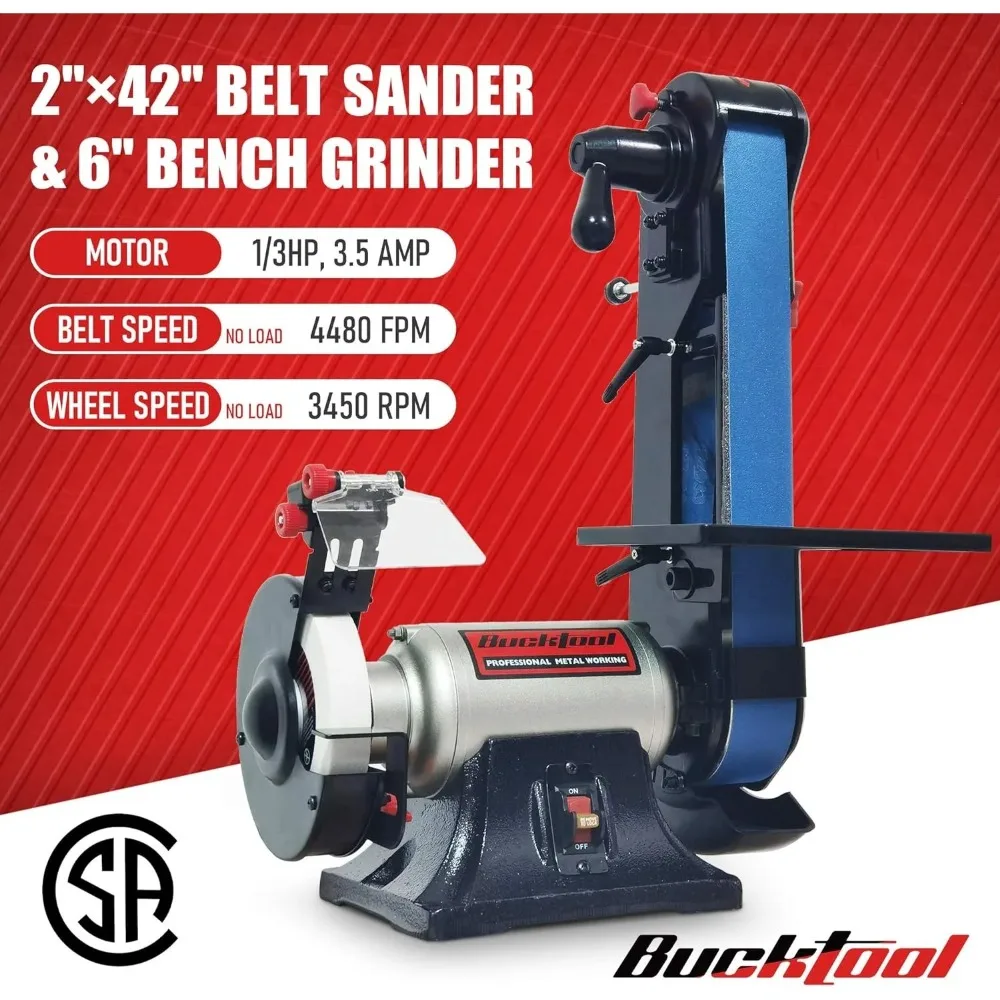 Combo 2" x 42" Belt Sander 6" Bench Grinder Knife Sharpener with Large Work Table BG2600 Upgraded Model