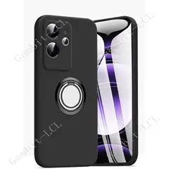 Enhanced Product Title: Elegant Back Ring Holder TPU Silicone Phone Case - 6.78 Soft Protective Cover for Realme GT6 (China) (Ring Case Black)