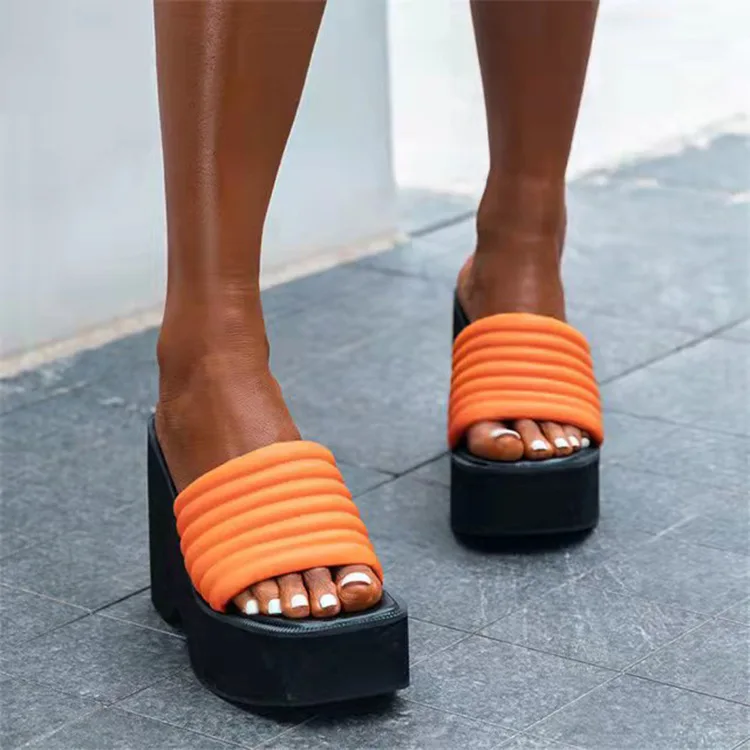 

2022 Summer Wedge Slippers Platform Heels Women's Slippers Women's Outer Shoes Basic Wedge Slippers Flip-flop Sandals