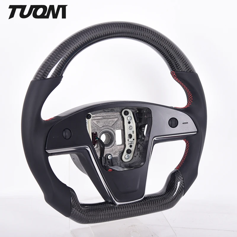 

Car Steering Wheel For Tesla Model X S Black Gloss Real Carbon Fiber Black Perforated Leather