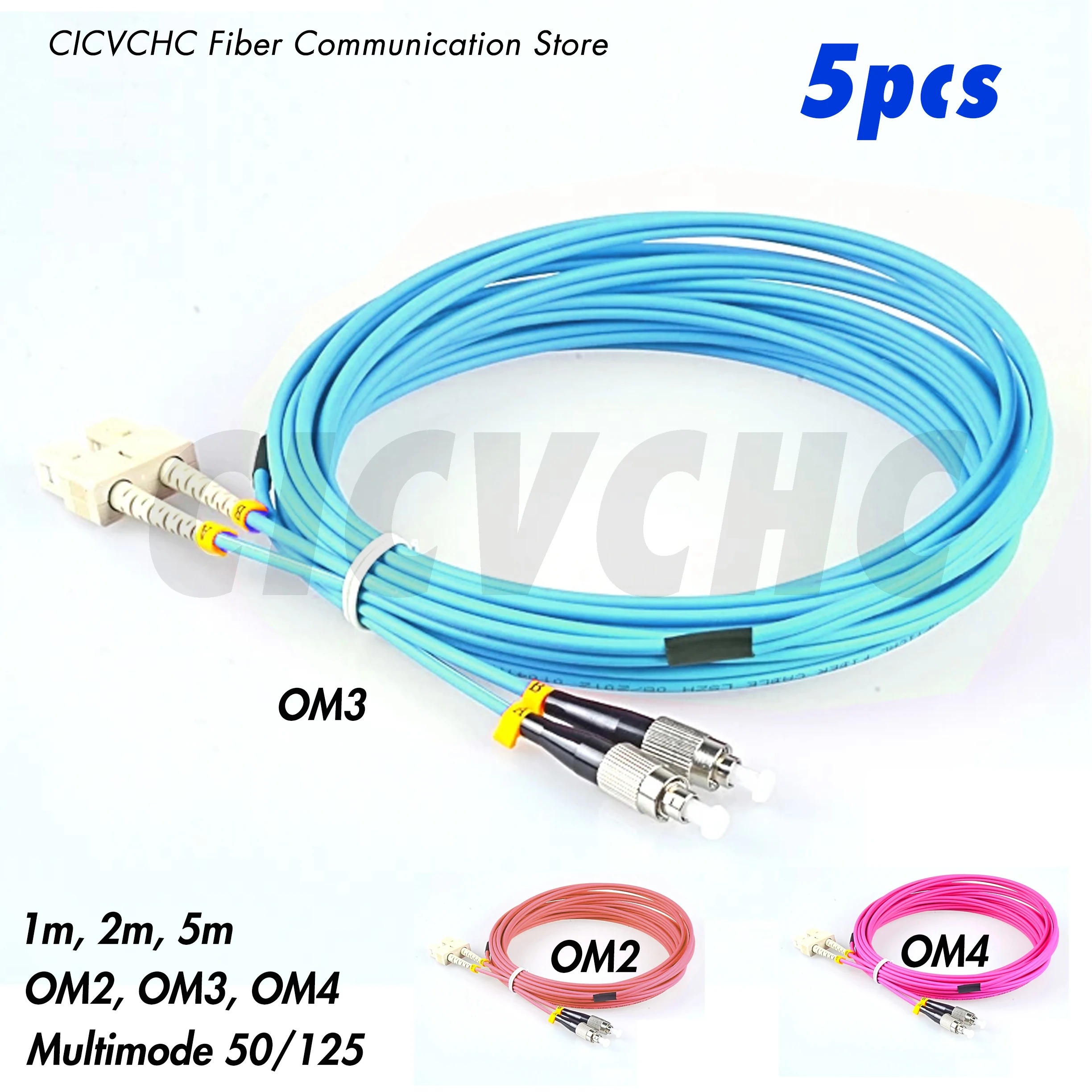 

5pcs Duplex SC/UPC-FC/UPC Patchcord-Multimode(50/125) OM2, OM3, OM4-1m, 2m, 5m-3.0mm Zipcore Fiber Cable