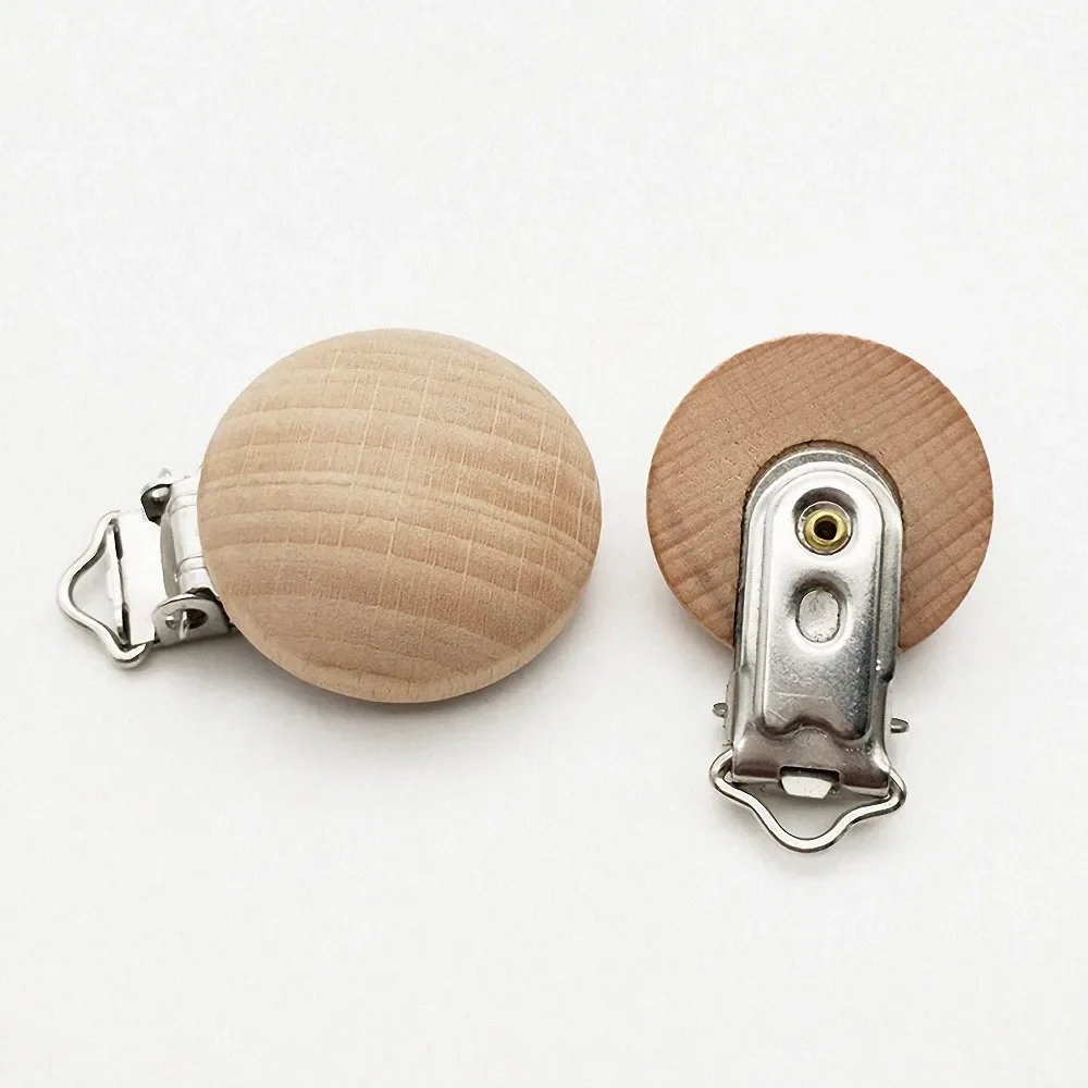 Pacifier Clip Pacifier Chain Pacifier Accessories 5pcs Natural Beech Wooden Pacifier Chain Dummy Holder Clips 30mm Round Wood Pacifier Clip Food Grade Baby Teether Chew Toys