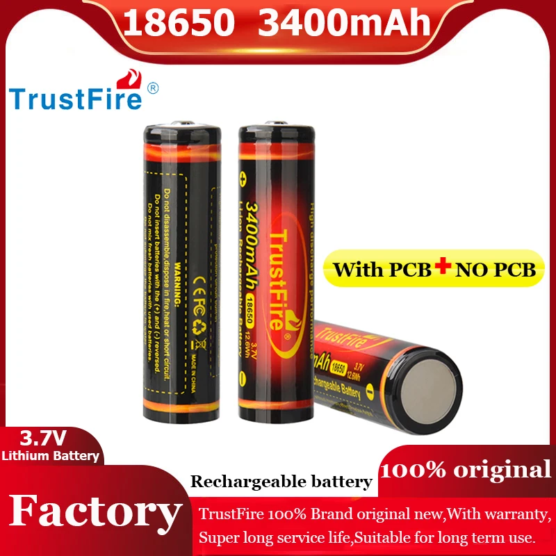 Trustfire 18650 3400Mah Batteria Al Litio 3.7V Celle Ricaricabili Agli Ioni Di Litio Per Bicicletta Giocattolo Luce Faro Torcia Pcb/No Pcb